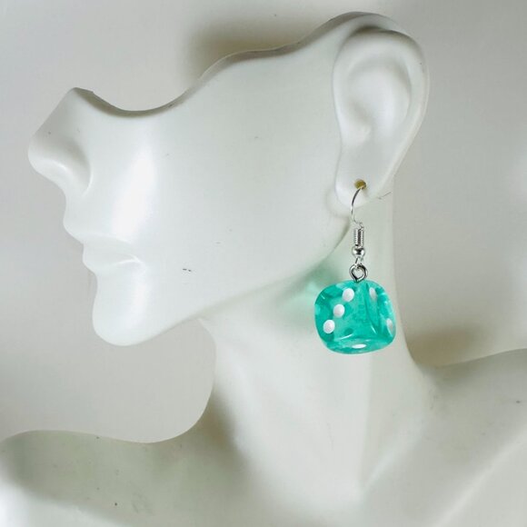 Let's get lucky! Super cute lucky dice earrings in clear Aqua Blue. - Picture 2 of 6